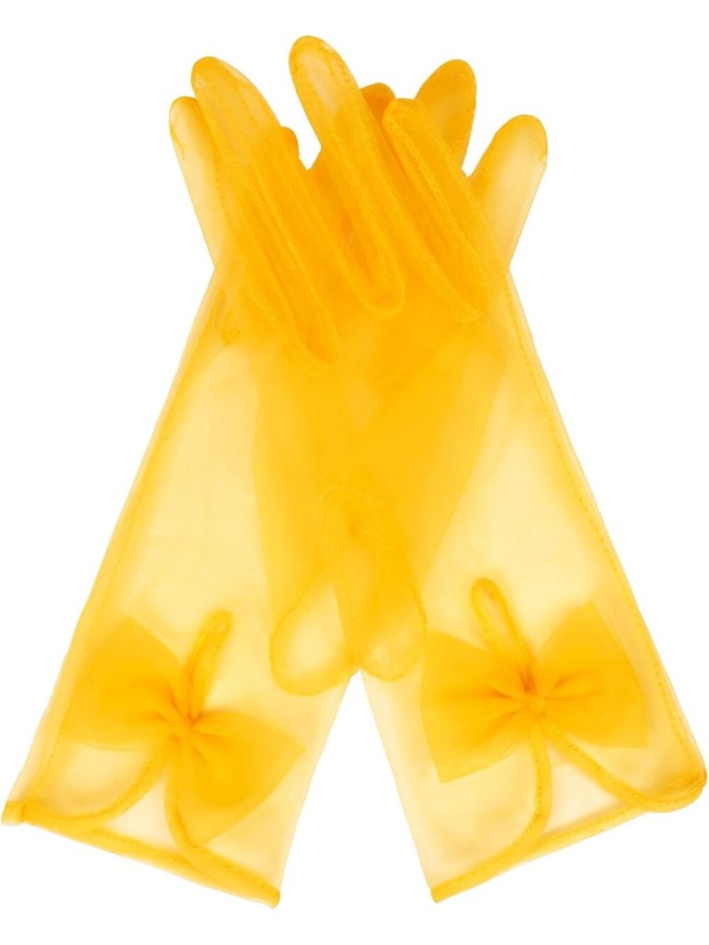Womens Yellow Wrist Length Vintage Stretchy 1920s Flapper Look Tulle Mesh Gloves